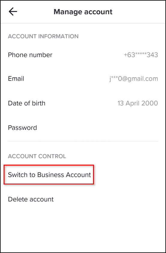 Switch to Business account