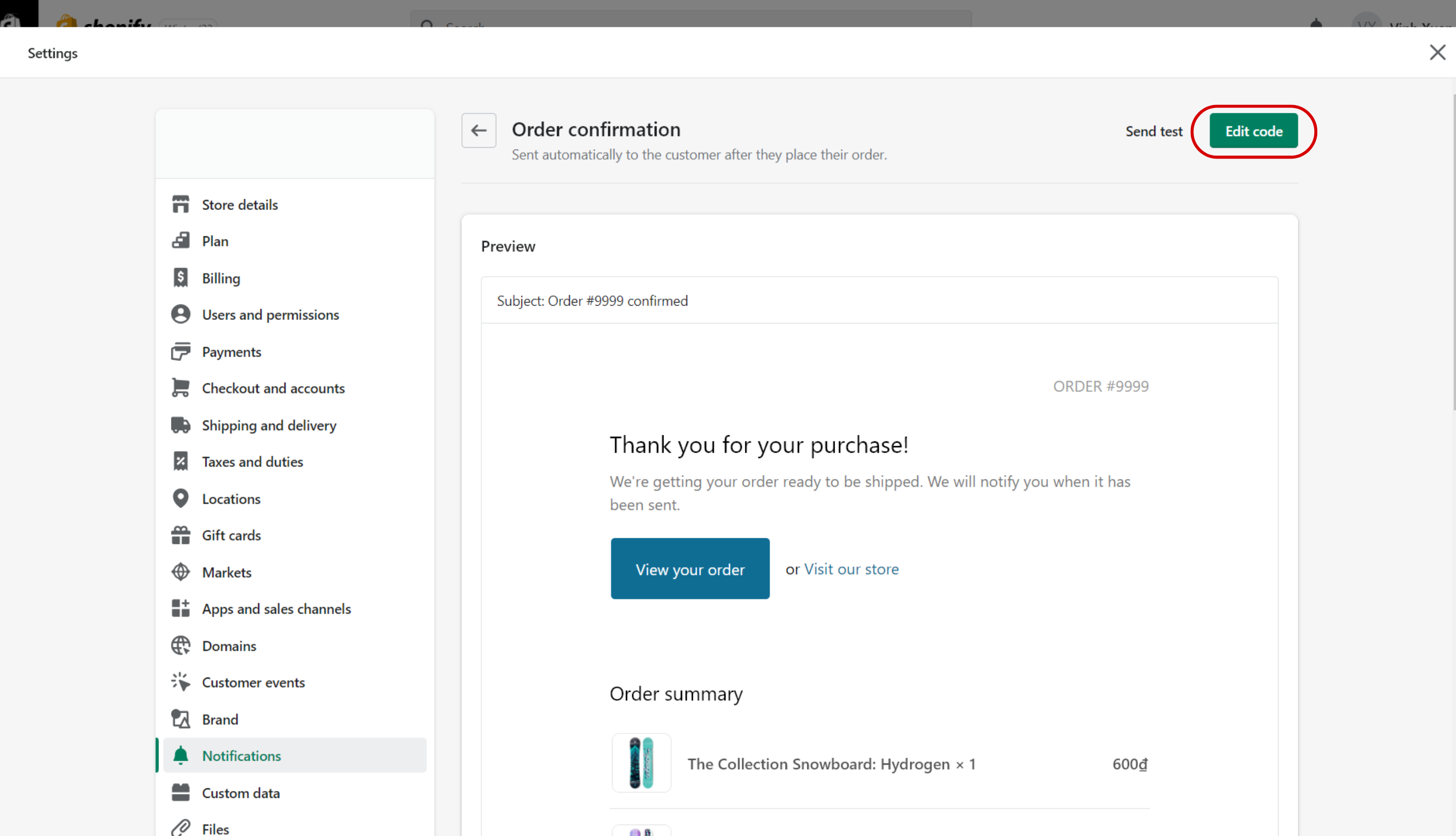 Shopify Order Confirmation Edit Code