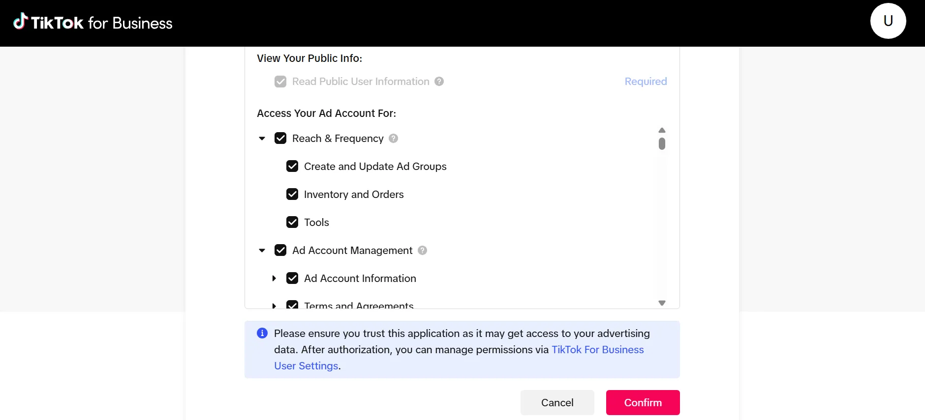 authorize access to your TikTok Ads account