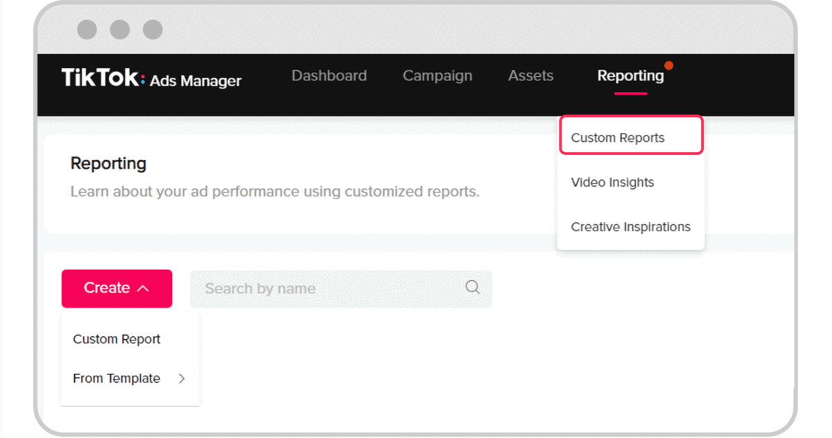 TikTok Ads performance from the reporting page