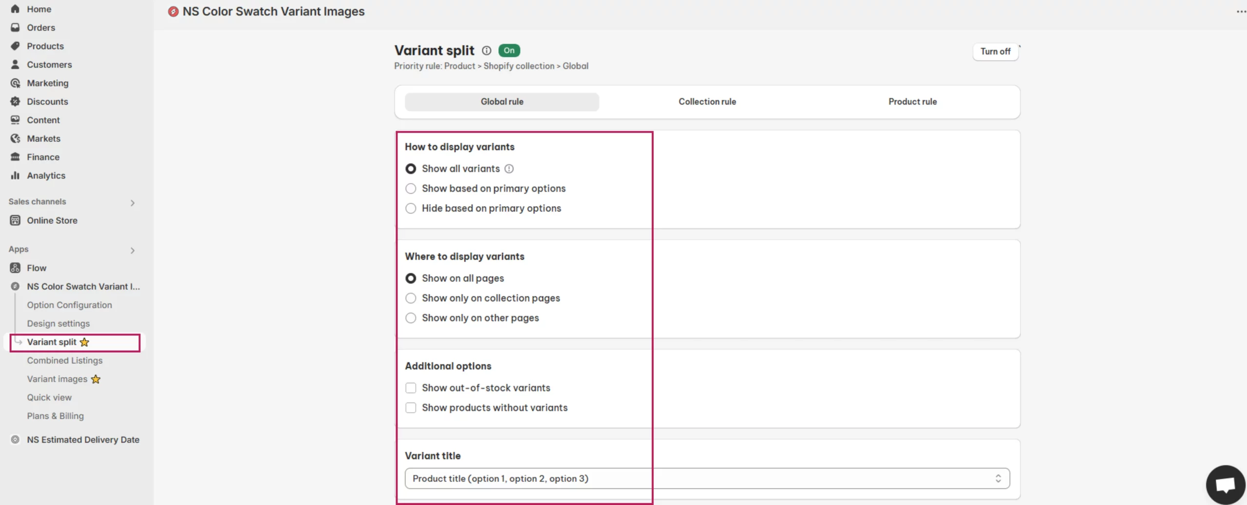 Configure how variant split works