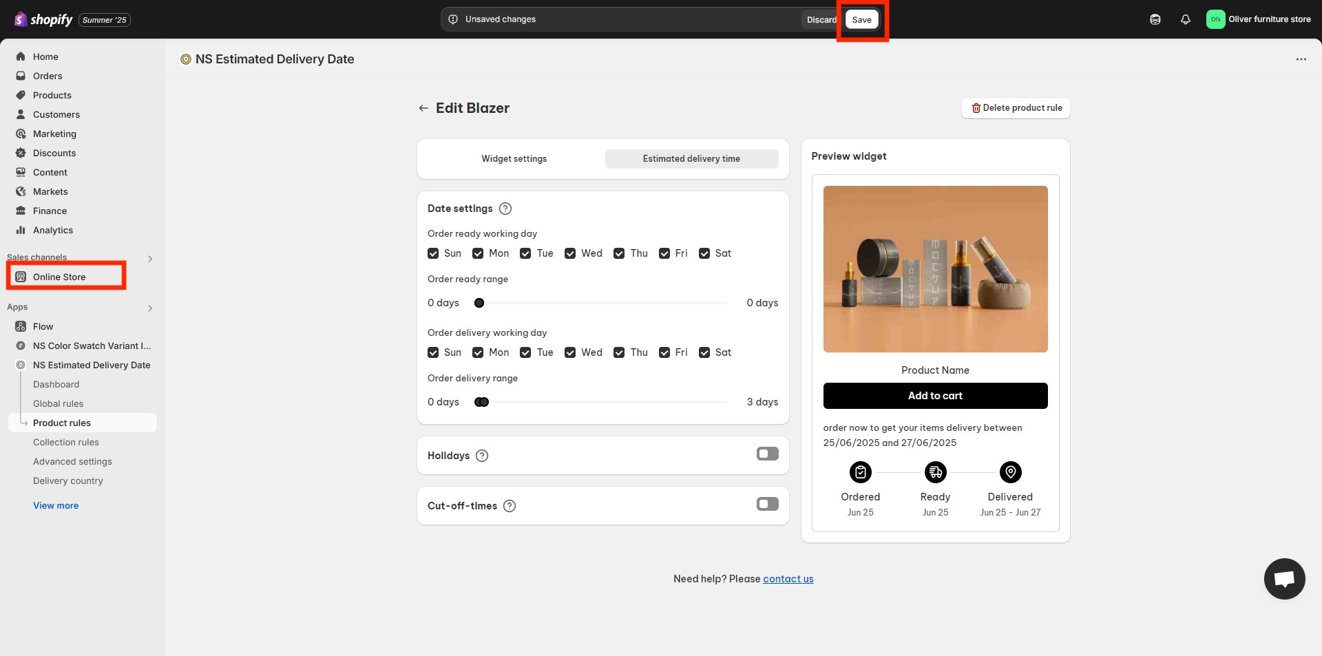 Display estimated delivery dates by product on Shopify
