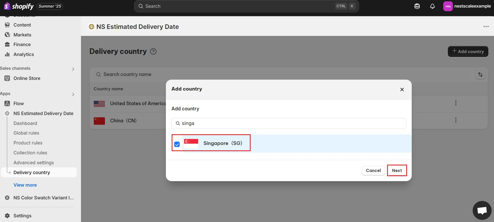 NS Estimated Delivery Date
Select your country