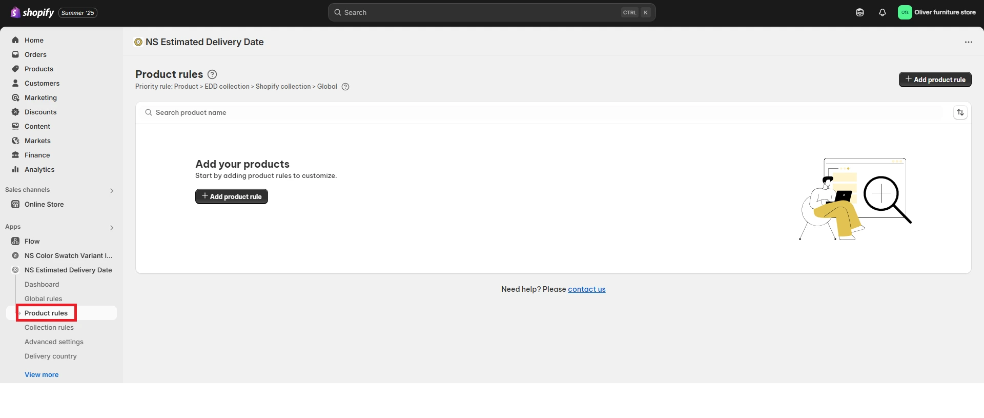 click on product rules How to configure Delivery Dates for Pre-order or Backorder Products in Shopify?