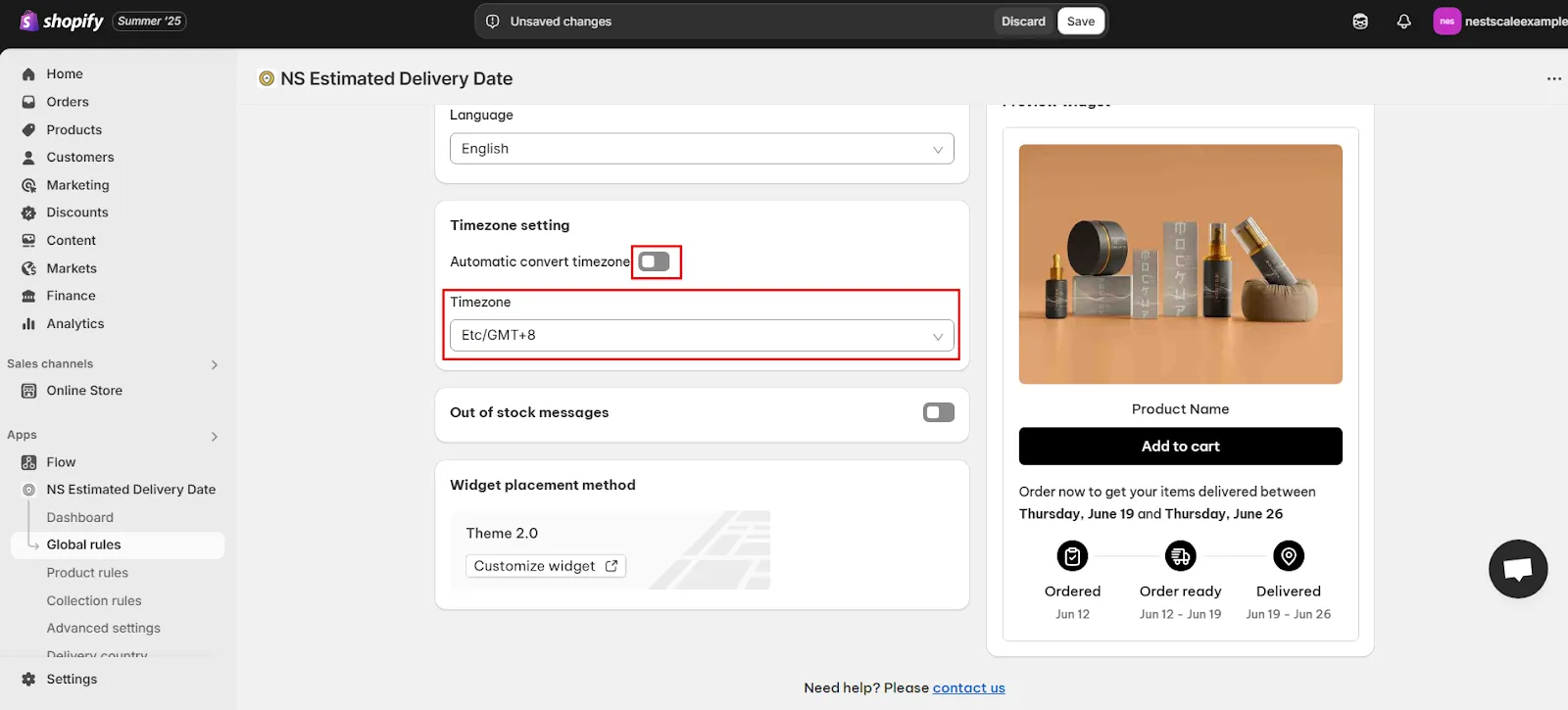 Automatic convert timezone in NS Estimated Delivery Date