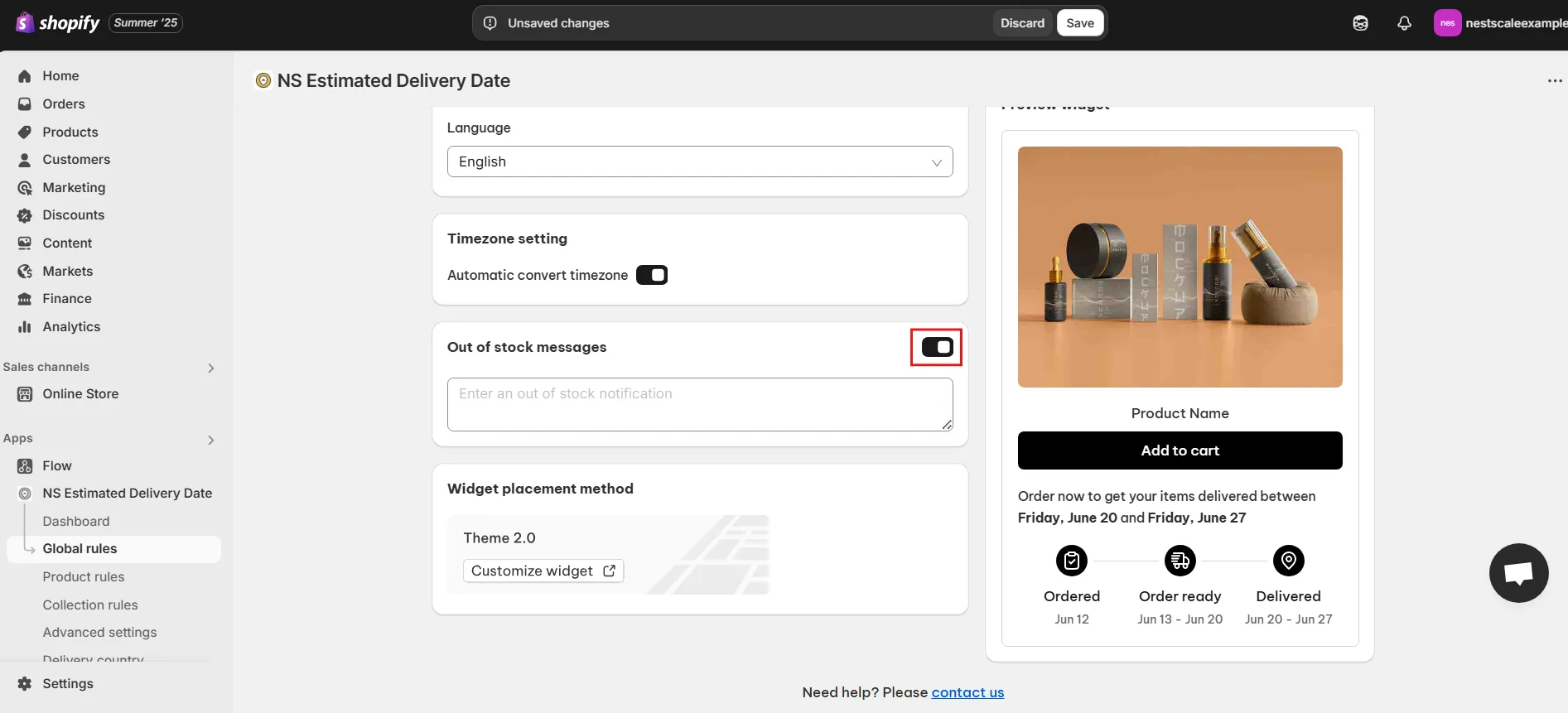 Enable out-of-stock message