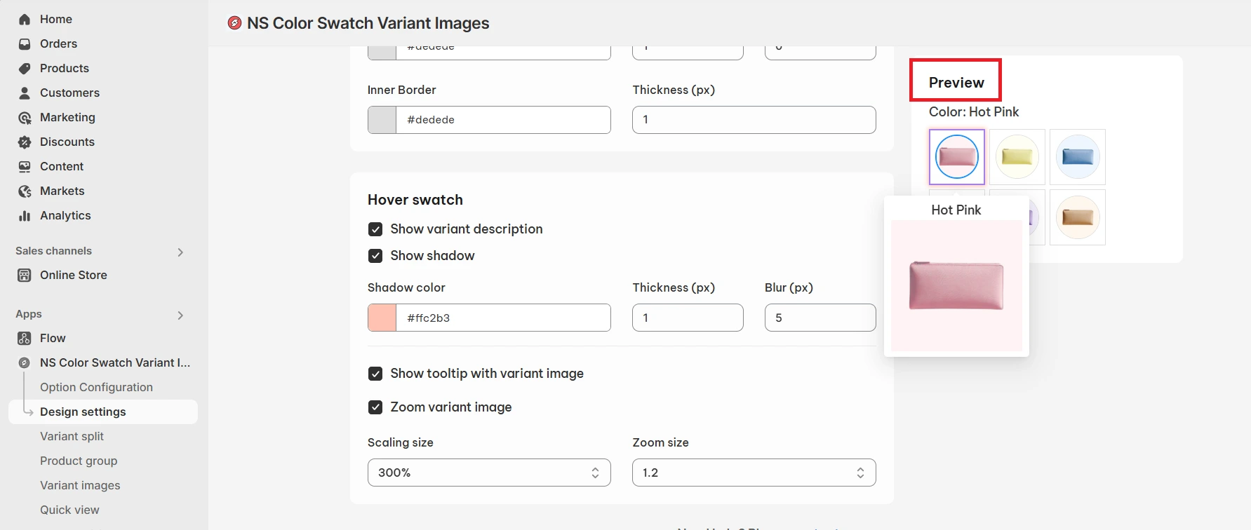 showing hover swatch preview Variant image hover effect in Shopify