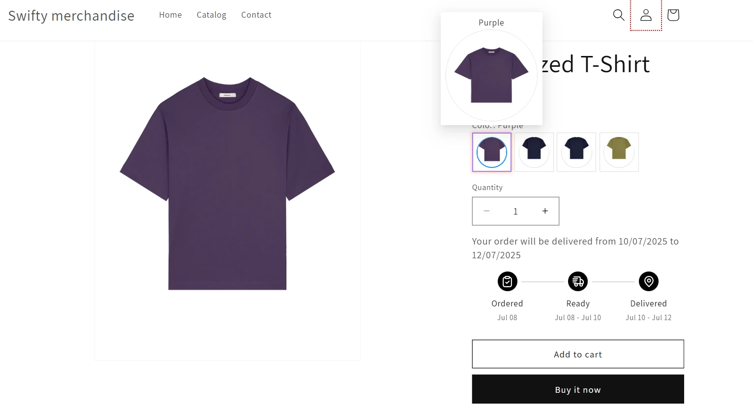 showing hover swatch on product page