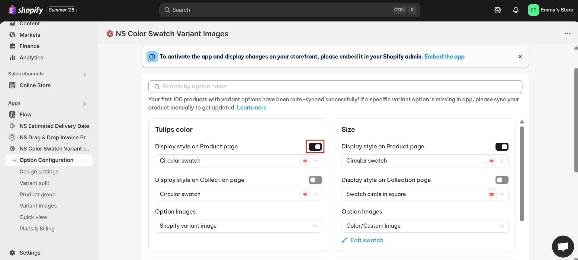 Display Style on Product Page
