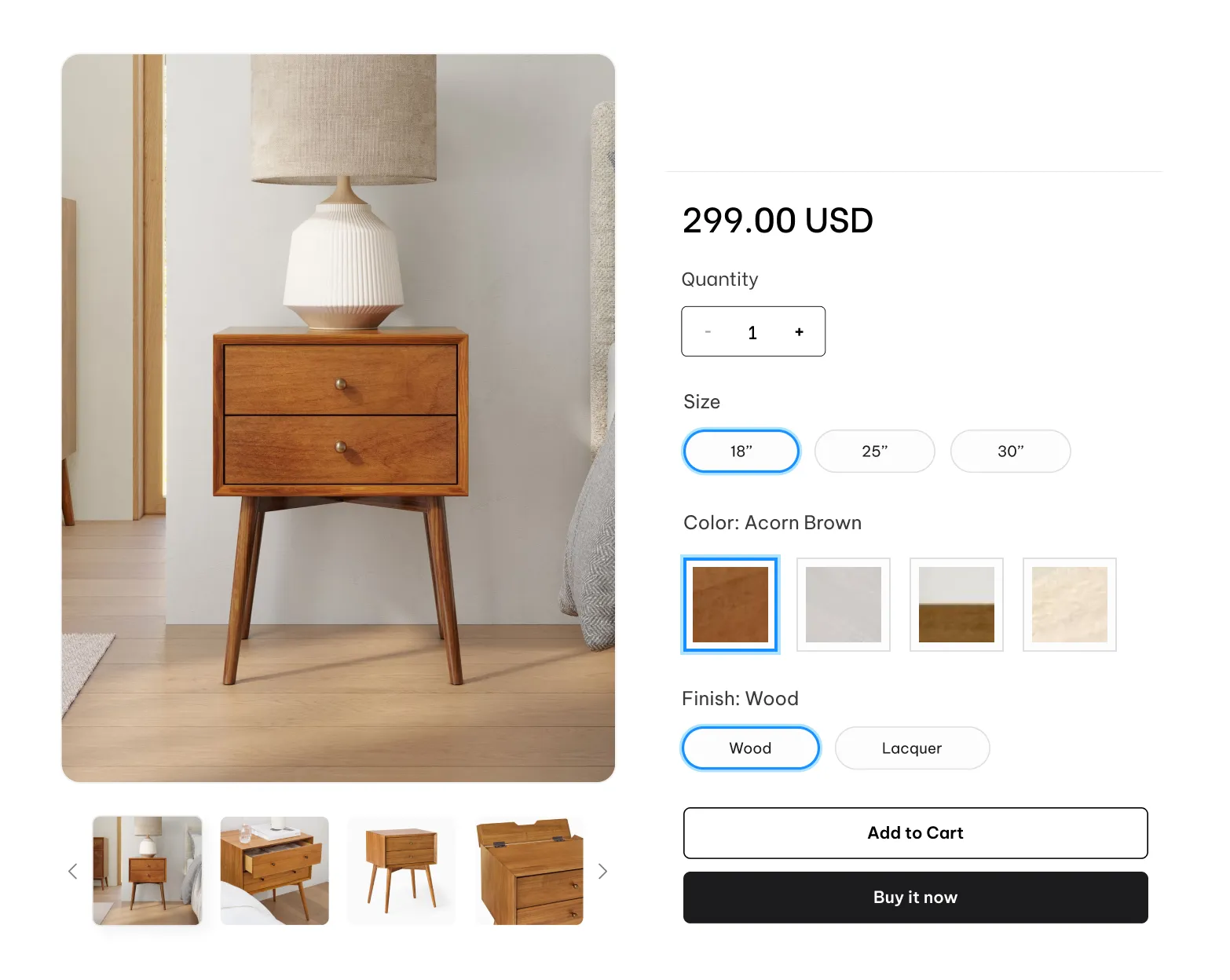 gallery preview with key angles or lifestyle shots per variant
