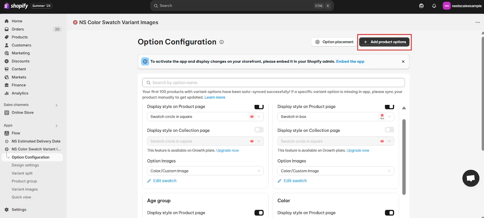 Add Product Options