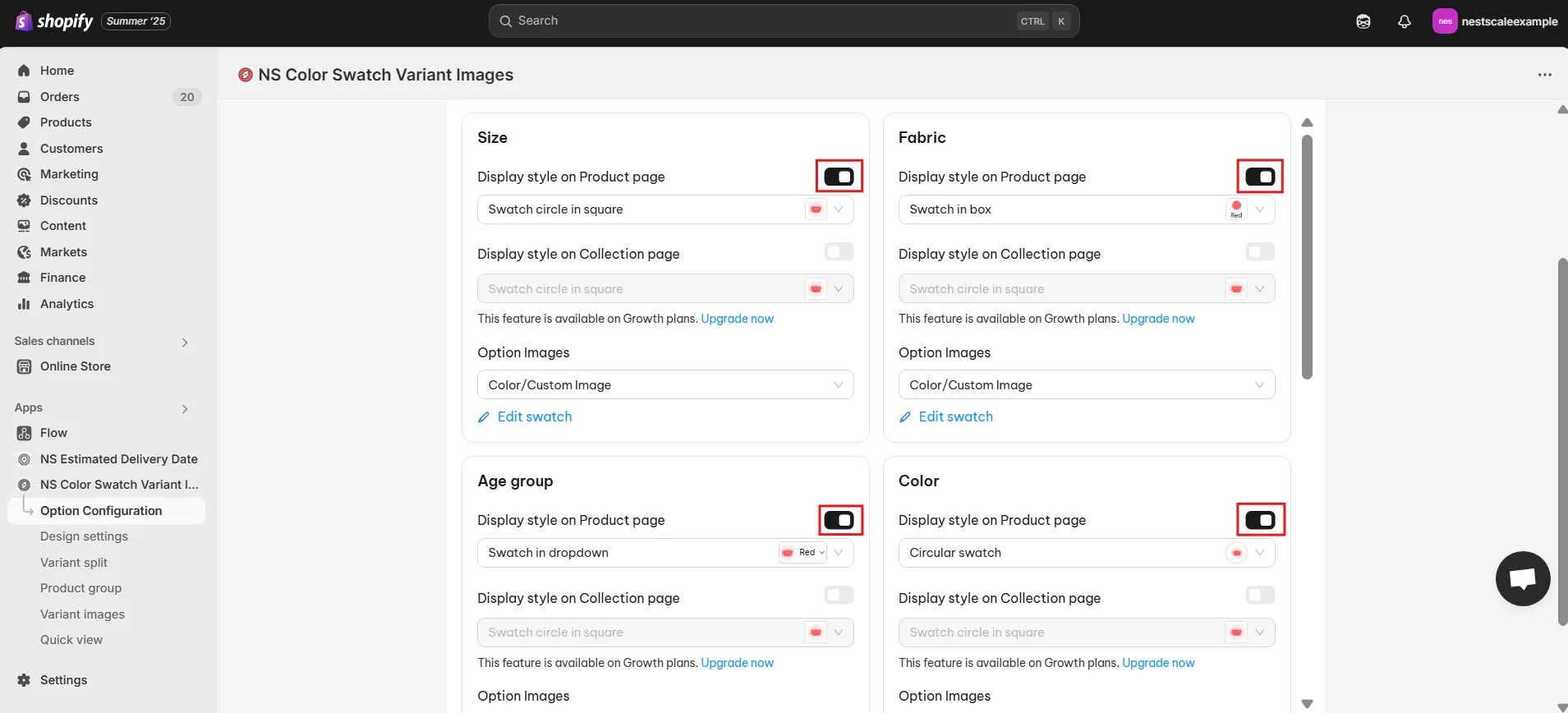 Display style on Product page