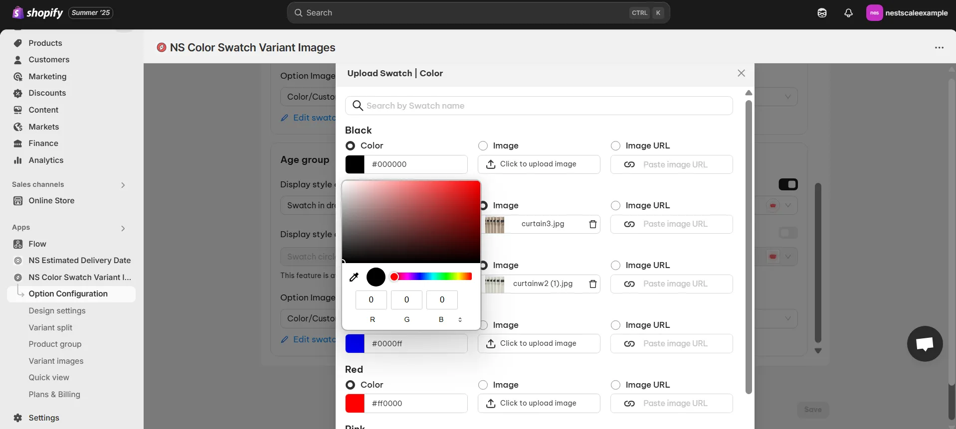 set the color or image for each variant
