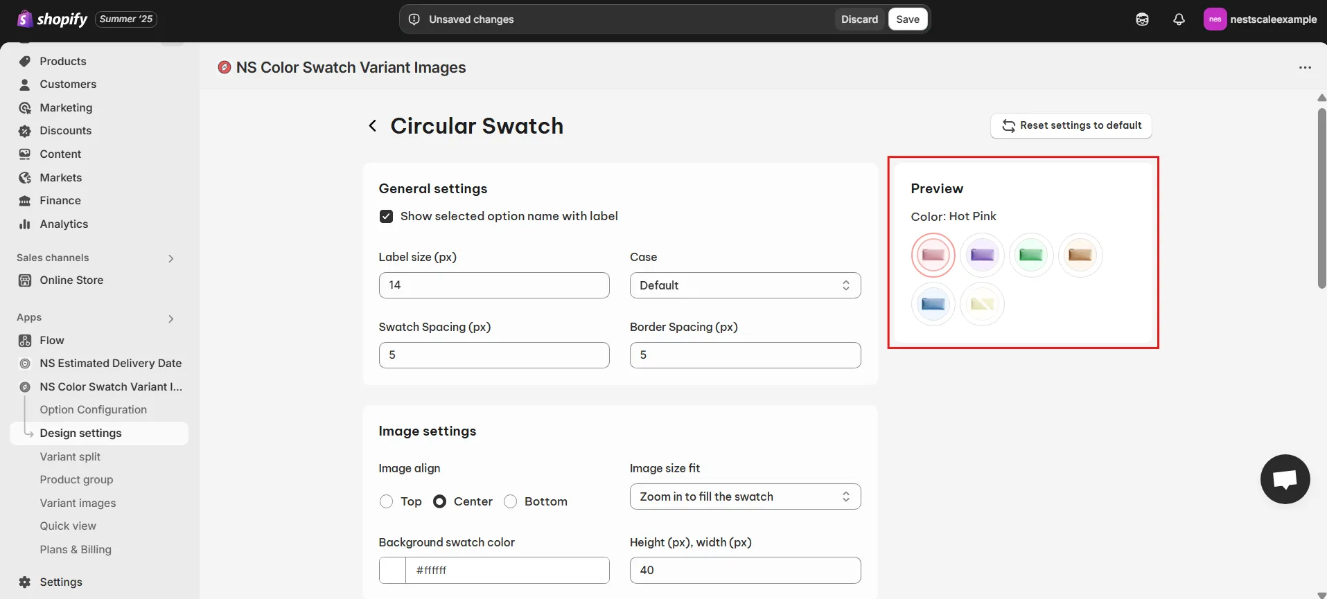 customizing the swatches custom shape for color swatches in Shopify