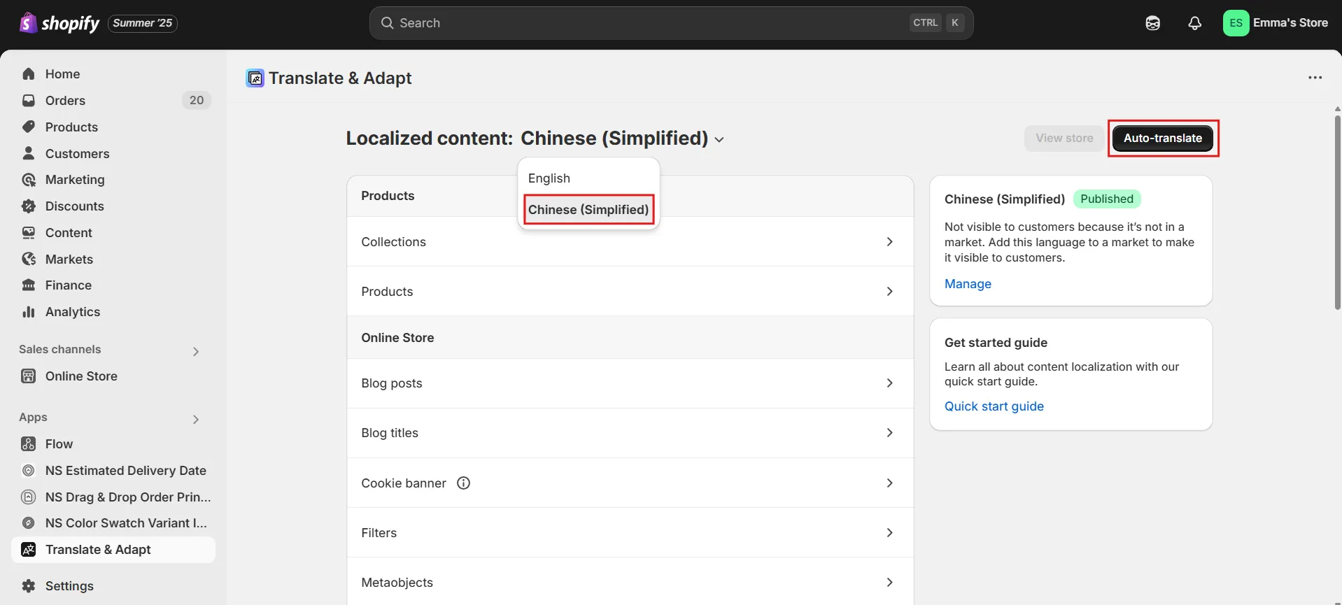 Auto-translate to apply Shopify’s default translations