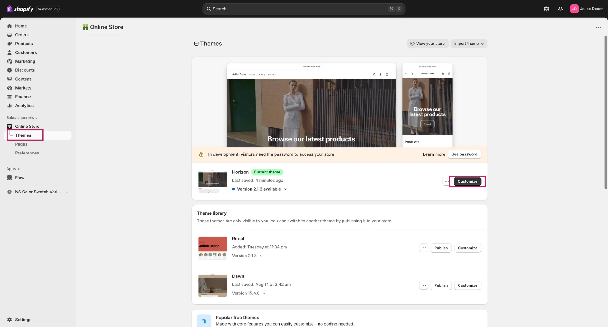 customize horizon theme