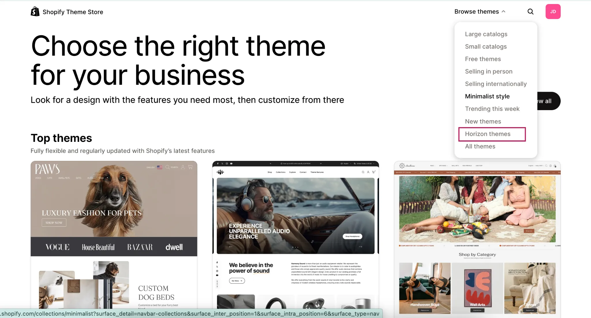 select Horizon theme