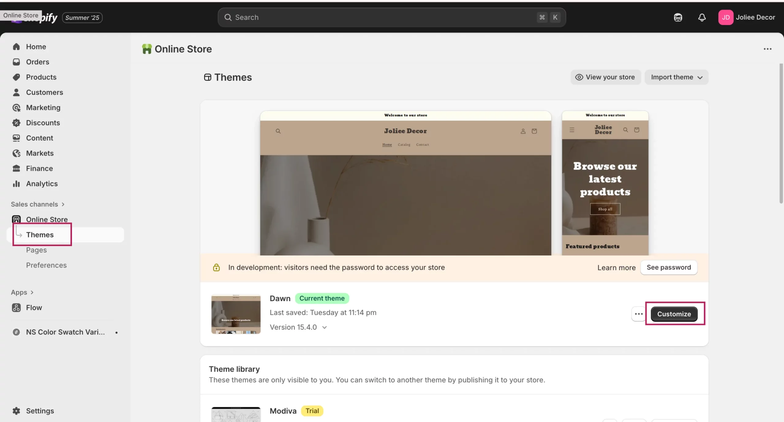 customize dawn theme