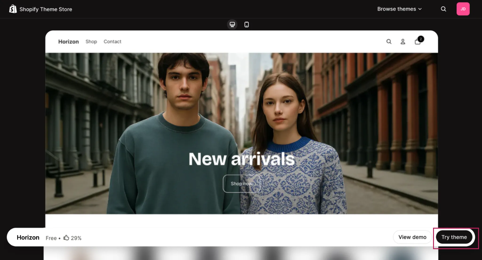Click Try theme.