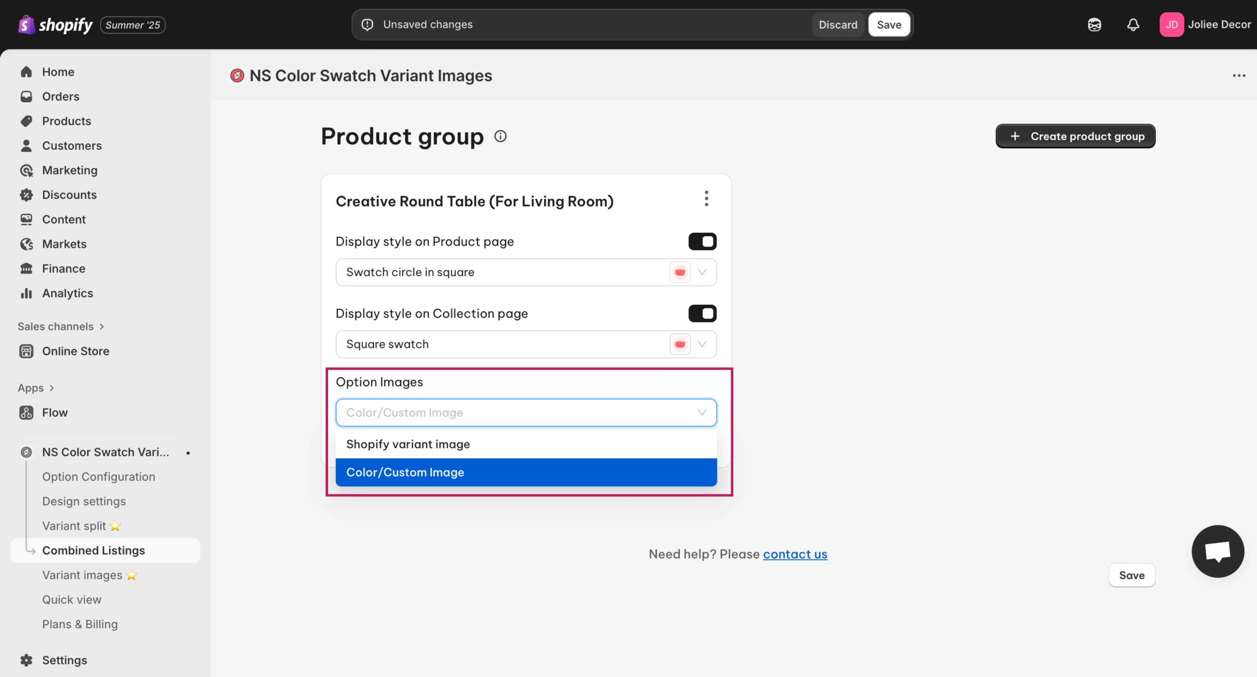 Option Images section