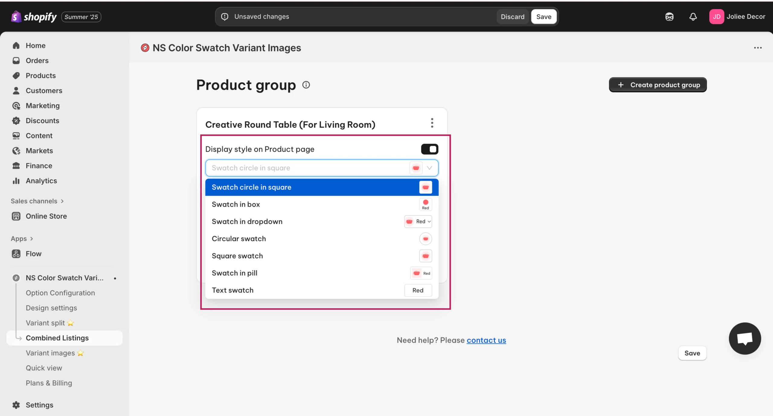 Display Style on Product Page