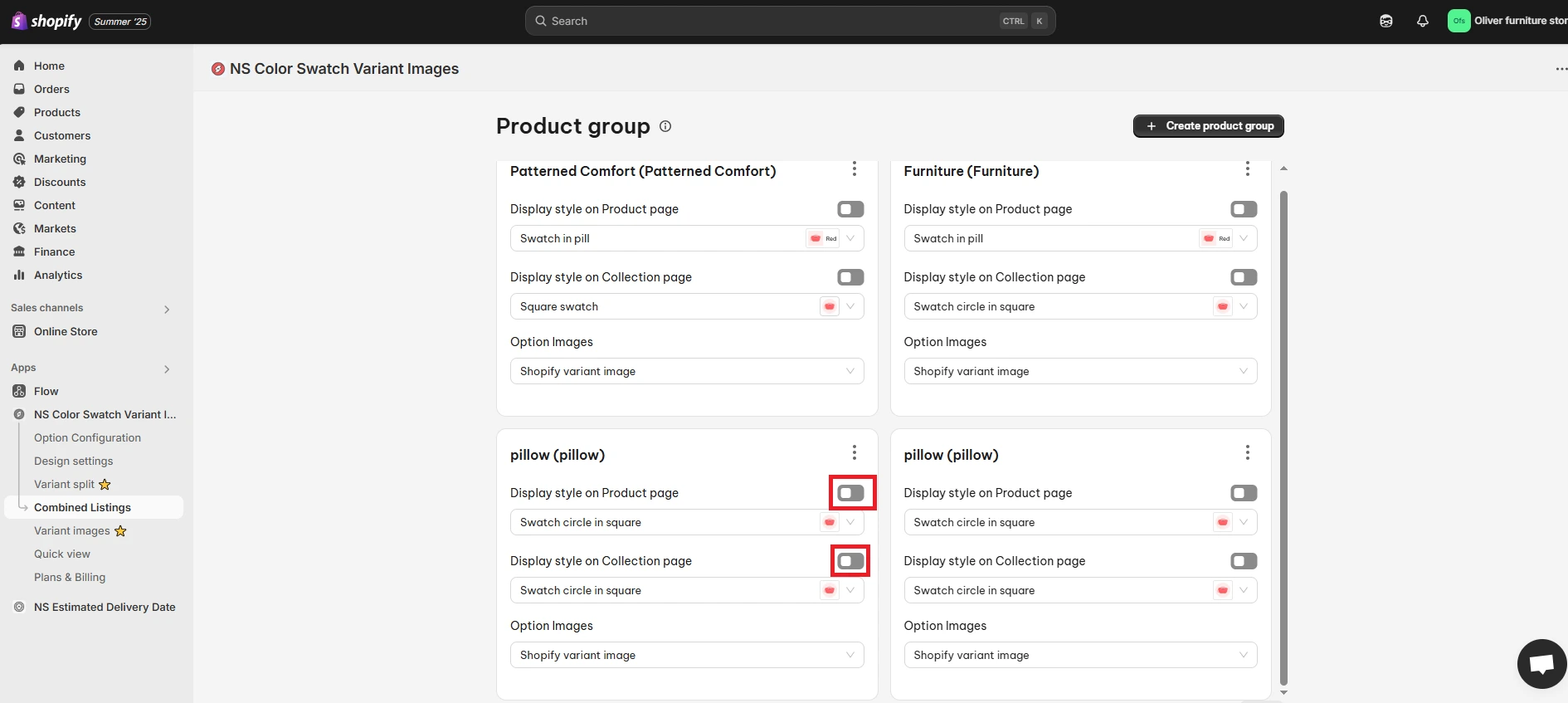 display options for product pages and collection pages