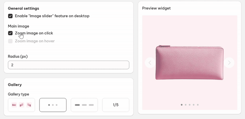 product image zoom on click and hover