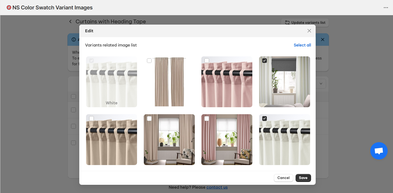 Show relevant variant image gallery for the selected variant