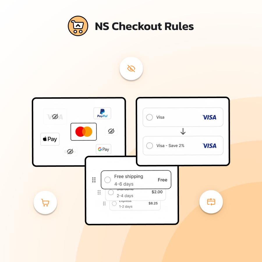 shopify checkout rules hide reorder rename shipping and payment methods
