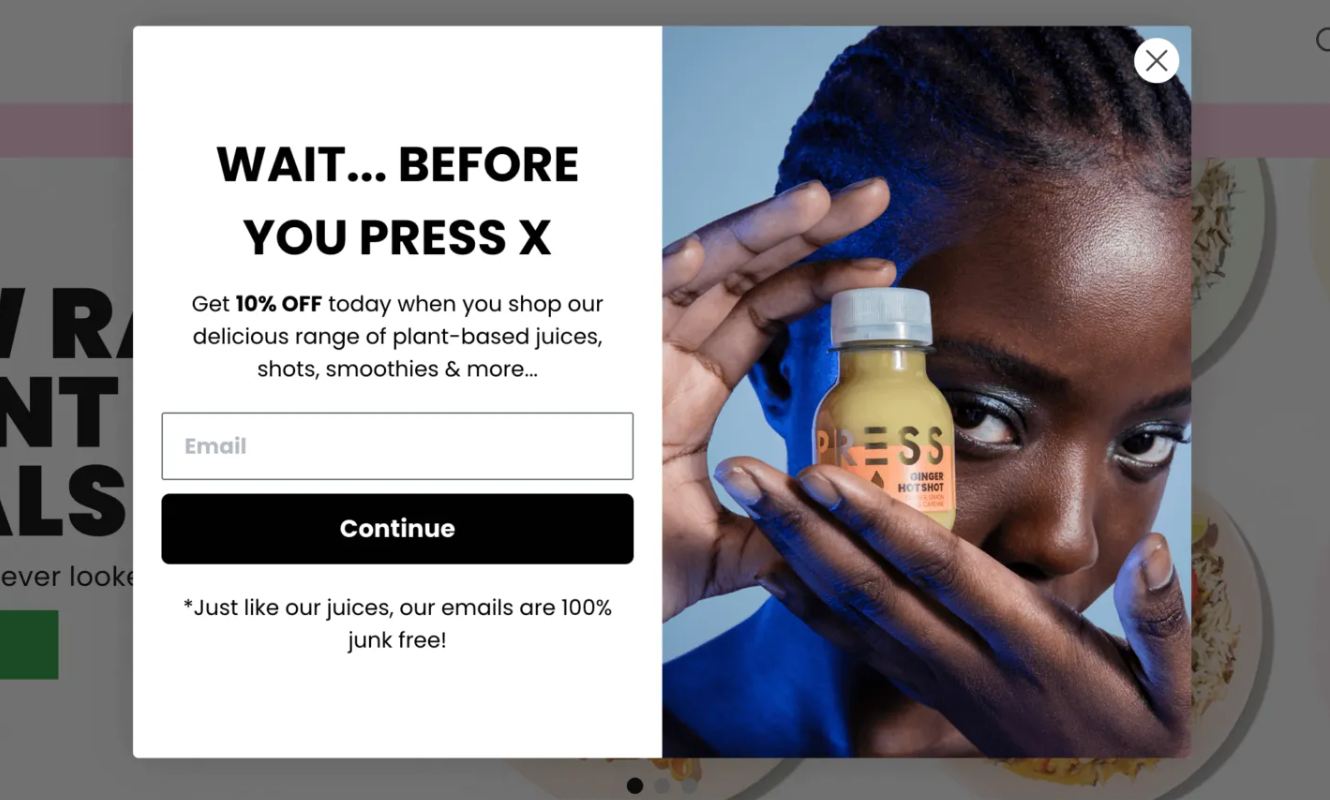 pop-up before customers leave to offer discounts and get emails