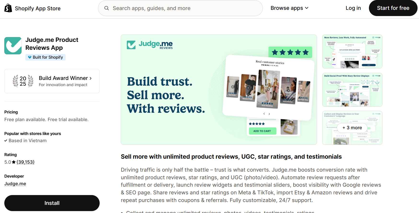 Shopify app for reviews on product page