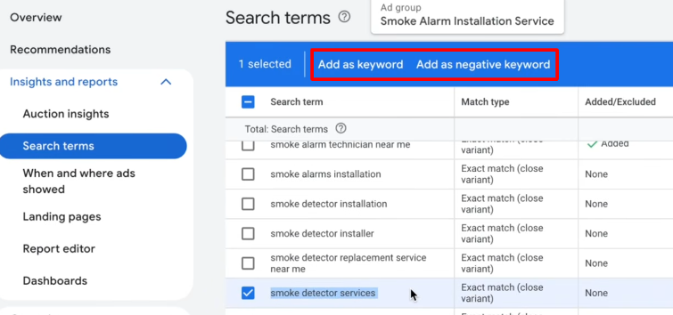 Search terms insights and reports