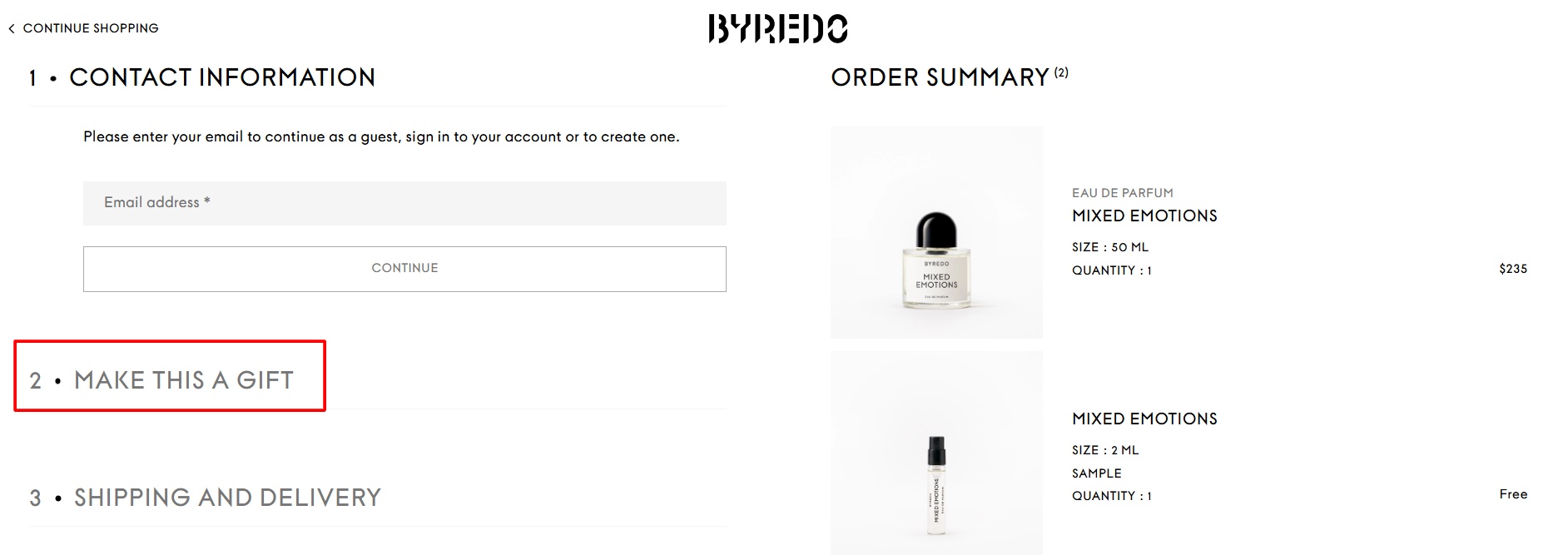 gift wrapping service at checkout