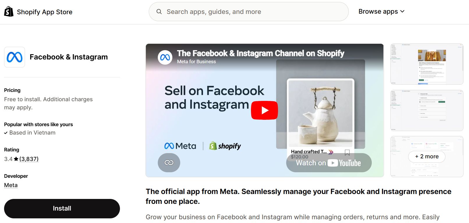 official meta syncing app for shopify