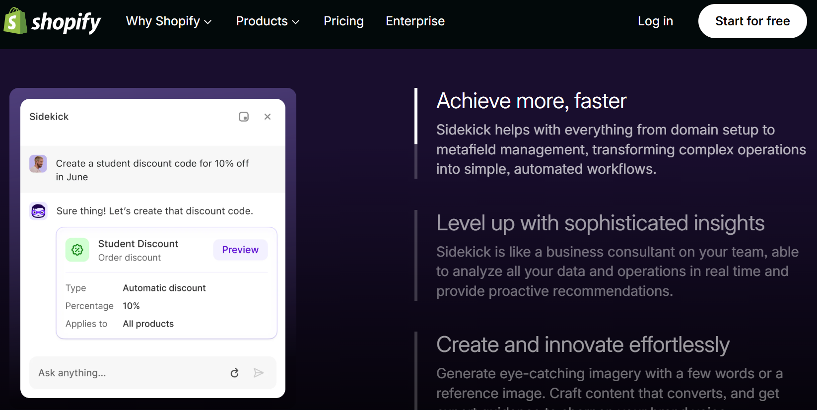 Shopify Magic and Sidekick features