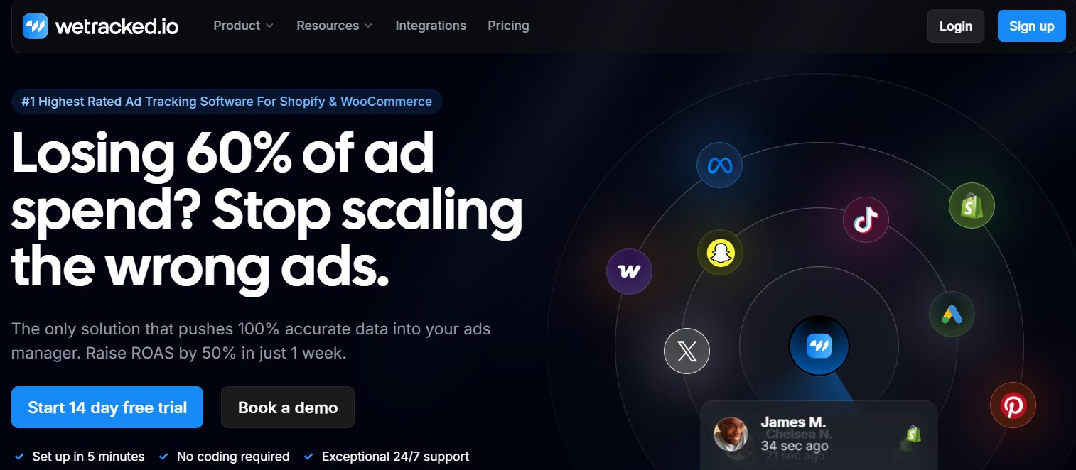 Wetracked.io facebook ads tracking for shopify