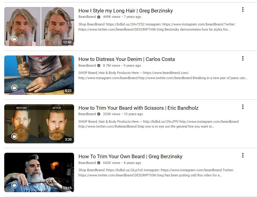 Beardbrand's how-to videos on Youtube