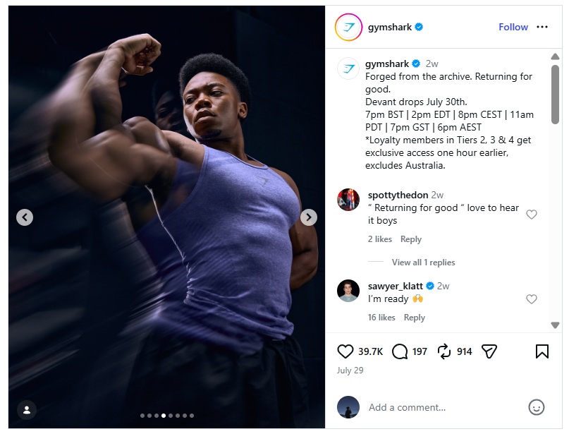 Gymshark's product promotions on Instagram