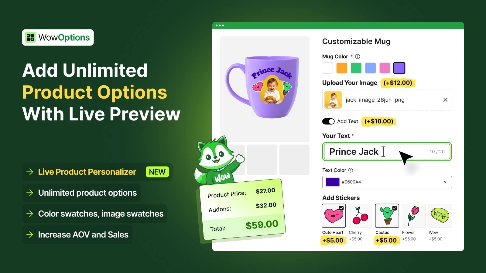 Wow Custom Product Options features