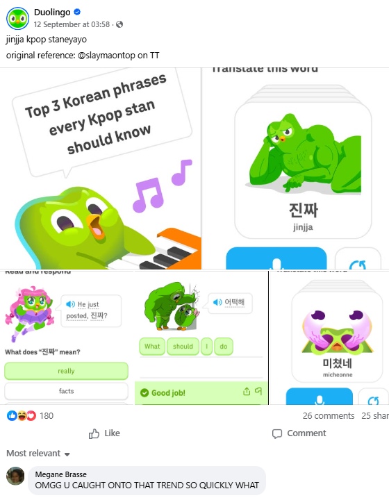 Duolingo's Facebook post