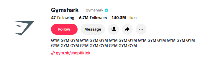 gymshark tiktok bio