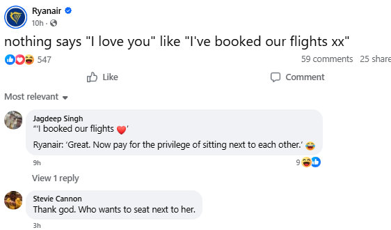 Ryanair's facebook post