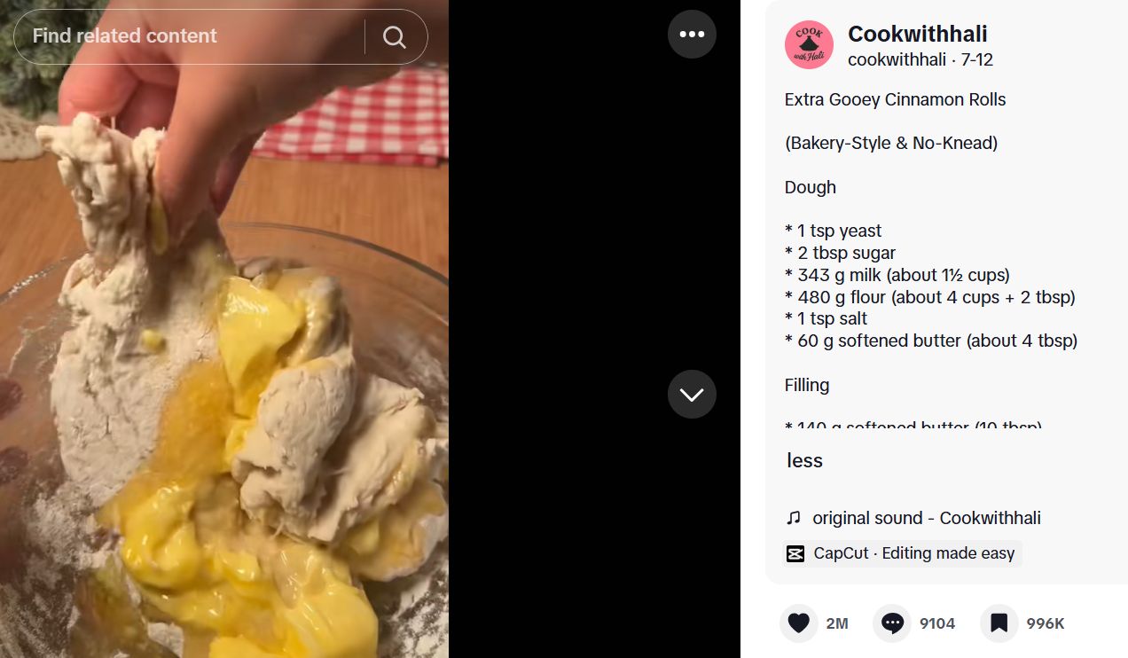 Detailed ingredient measurements in TikTok caption