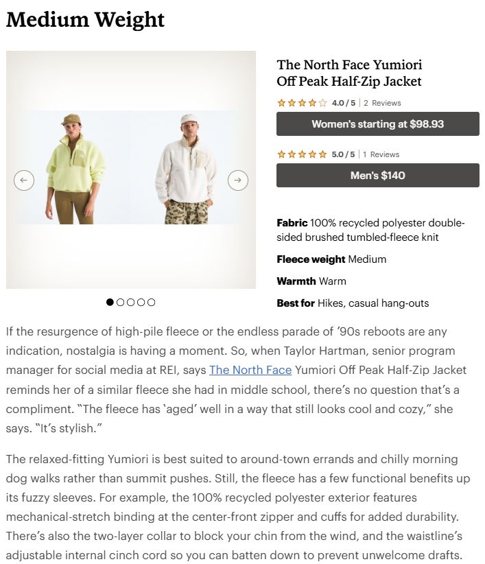 REI outdoor retailer shoppable article